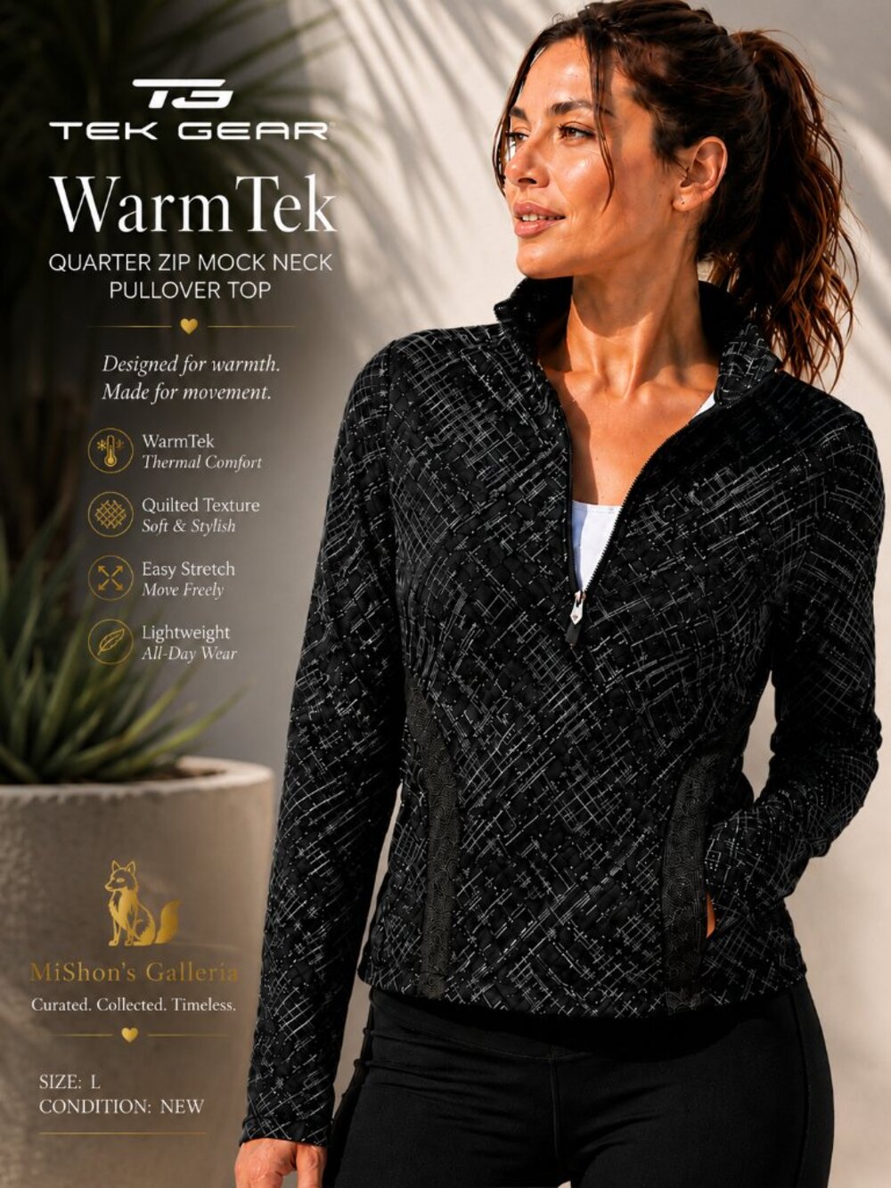 Tek Gear WarmTek Quarter Zip Performance Athleisure Pullover L NEW